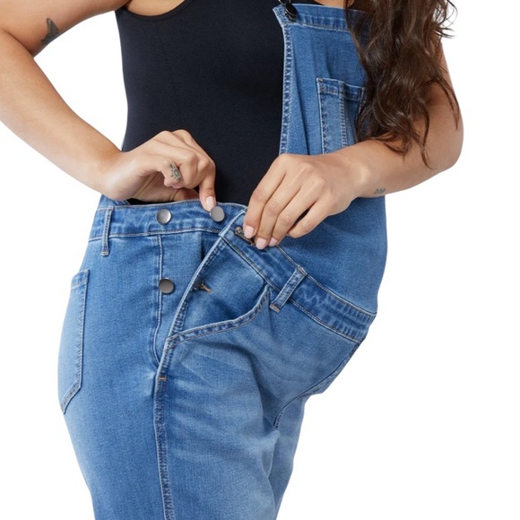 Isabel Maternity Denim Overalls Women's Size 10 Stretch Raw Hem Light Wash Denim - Picture 4 of 10